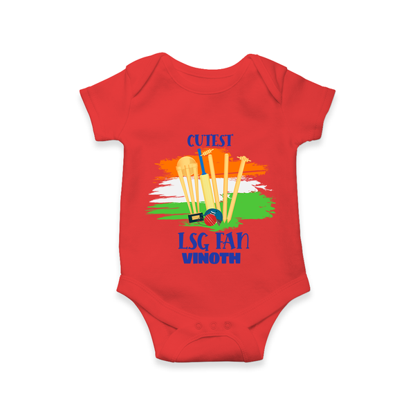 Cutest LSG Fan - Cheer For Your Team With Our Customized IPL-Themed Romper For Babies With Name - RED - 0 - 3 Months Old (Chest 16")