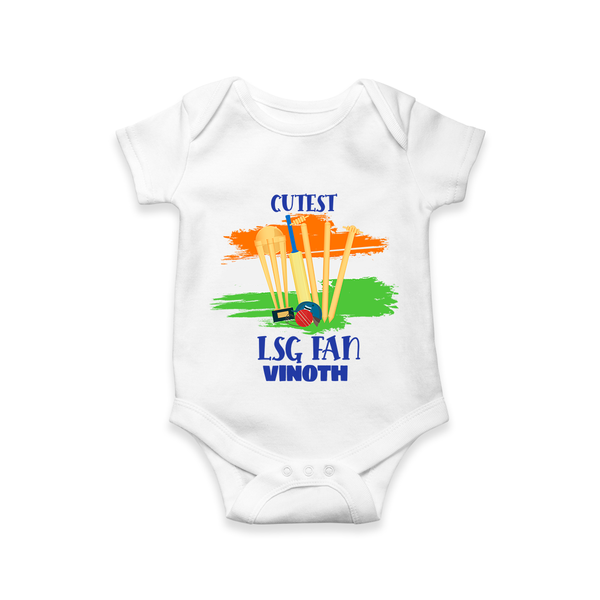 Cutest LSG Fan - Cheer For Your Team With Our Customized IPL-Themed Romper For Babies With Name - WHITE - 0 - 3 Months Old (Chest 16")