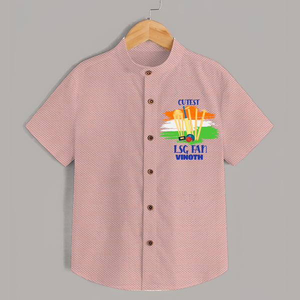 Cutest LSG Fan - Cheer For Your Team With Our Customized IPL-Themed Shirt For Kids With Name - PEACH - 0 - 6 Months Old (Chest 23")
