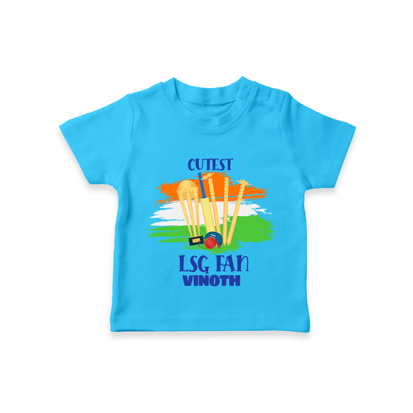Cutest LSG Fan - Cheer For Your Team With Our Customized IPL-Themed T-Shirt For Kids With Name - SKY BLUE - 0-5 Months Old (Chest 17")