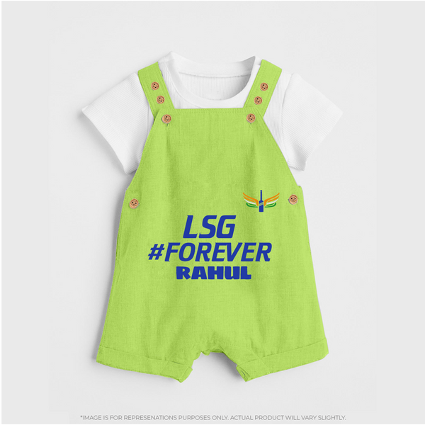 LSG #Forever - Cheer For Your Team With Our Customized IPL-Themed Dungaree For Kids With Name - GREEN - 0 - 5 Months Old (Chest 18")