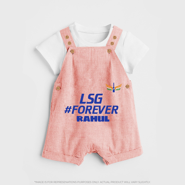 LSG #Forever - Cheer For Your Team With Our Customized IPL-Themed Dungaree For Kids With Name - PEACH - 0 - 5 Months Old (Chest 18")