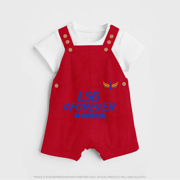 LSG #Forever - Cheer For Your Team With Our Customized IPL-Themed Dungaree For Kids With Name - RED - 0 - 5 Months Old (Chest 18")