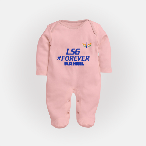 LSG #Forever - Cheer For Your Team With Our Customized IPL-Themed Sleep Suit For Babies With Name - BABY PINK - New Born (Chest 7.5")