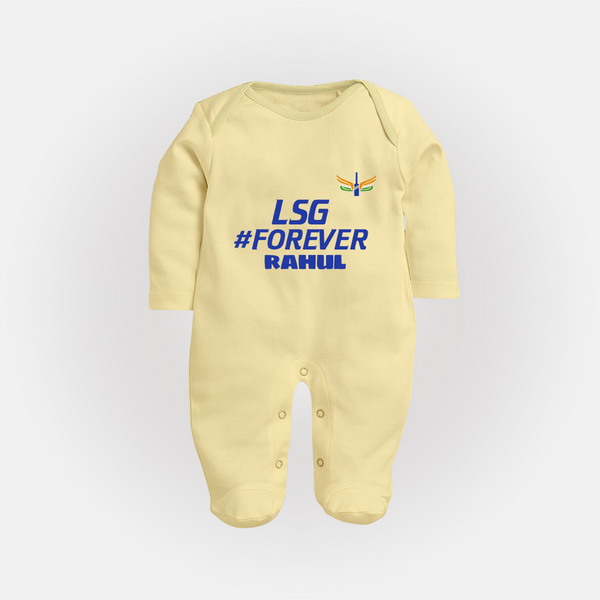 LSG #Forever - Cheer For Your Team With Our Customized IPL-Themed Sleep Suit For Babies With Name - PASTEL YELLOW - New Born (Chest 7.5")