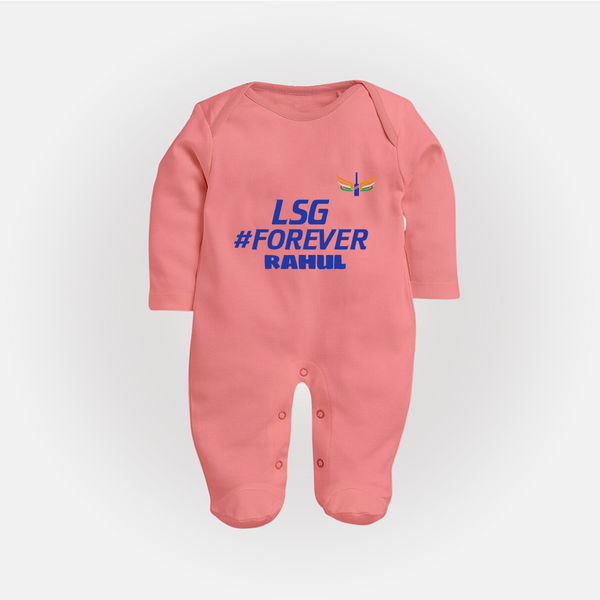 LSG #Forever - Cheer For Your Team With Our Customized IPL-Themed Sleep Suit For Babies With Name - PEACH - New Born (Chest 7.5")