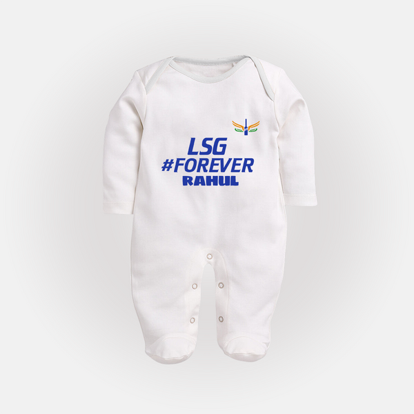 LSG #Forever - Cheer For Your Team With Our Customized IPL-Themed Sleep Suit For Babies With Name - WHITE - New Born (Chest 7.5")