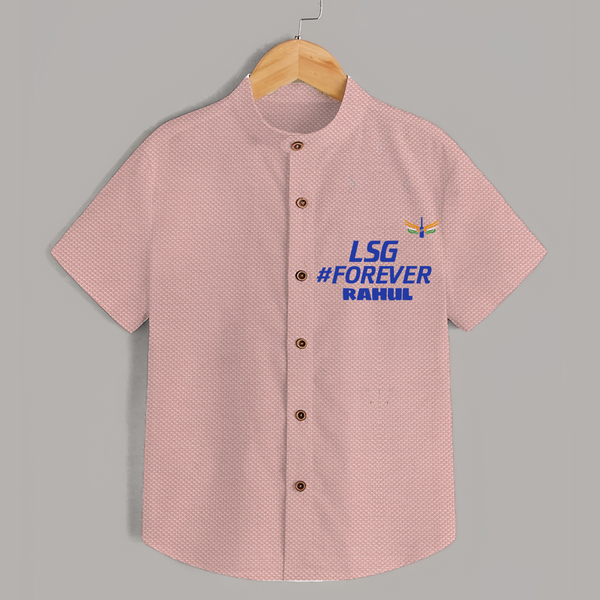 LSG #Forever - Cheer For Your Team With Our Customized IPL-Themed Shirt For Kids With Name - PEACH - 0 - 6 Months Old (Chest 23")