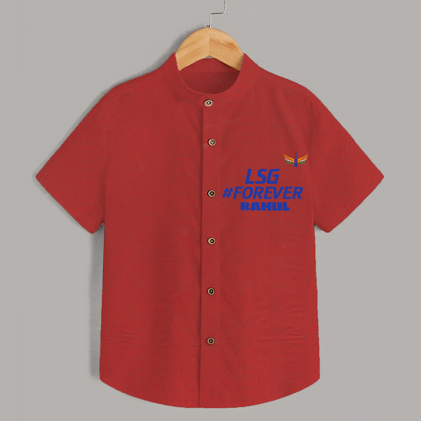LSG #Forever - Cheer For Your Team With Our Customized IPL-Themed Shirt For Kids With Name - RED - 0 - 6 Months Old (Chest 23")