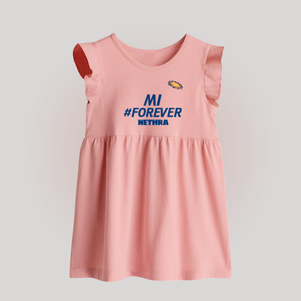 MI #Forever - Get Set For IPL Madness With Our Customized IPL-Themed Baby Frock For Babies With Name - BABY PINK - 0 - 3 Months Old (Chest 17")
