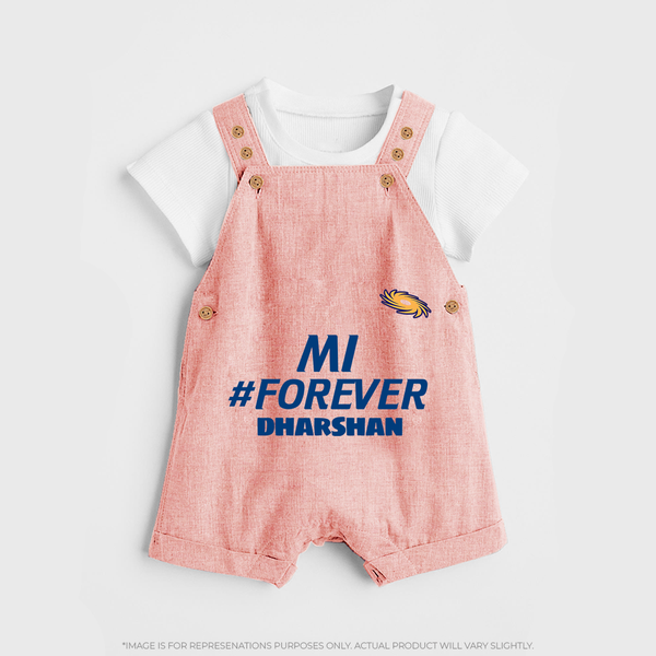 MI #Forever - Get Set For IPL Madness With Our Customized IPL-Themed Dungaree For Kids With Name - PEACH - 0 - 5 Months Old (Chest 18")