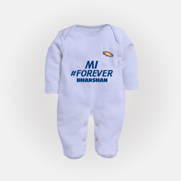 MI #Forever - Get Set For IPL Madness With Our Customized IPL-Themed Sleep Suit For Babies With Name - BABY BLUE - New Born (Chest 7.5")