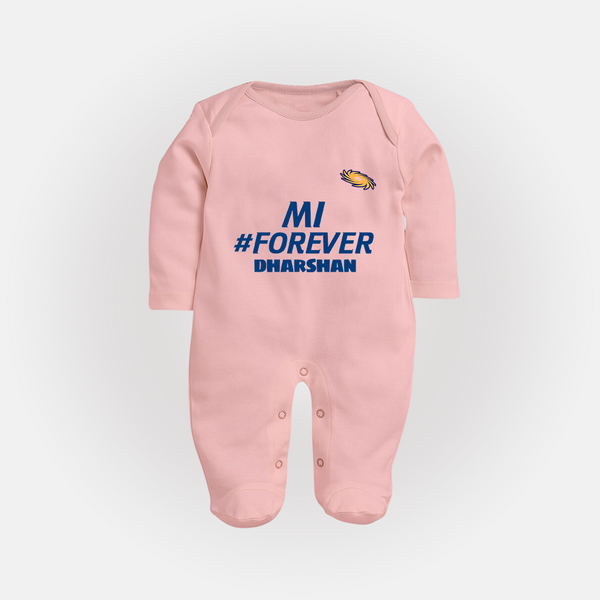MI #Forever - Get Set For IPL Madness With Our Customized IPL-Themed Sleep Suit For Babies With Name - BABY PINK - New Born (Chest 7.5")