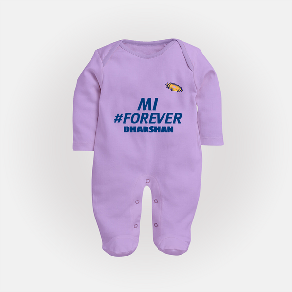MI #Forever - Get Set For IPL Madness With Our Customized IPL-Themed Sleep Suit For Babies With Name - LILAC - New Born (Chest 7.5")