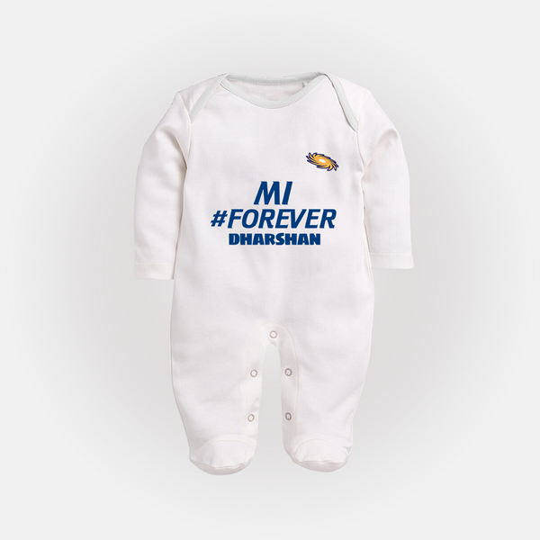 MI #Forever - Get Set For IPL Madness With Our Customized IPL-Themed Sleep Suit For Babies With Name - WHITE - New Born (Chest 7.5")