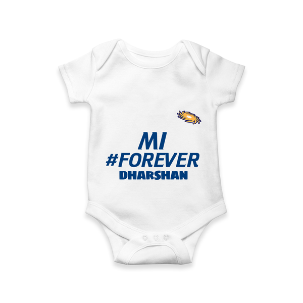 MI #Forever - Get Set For IPL Madness With Our Customized IPL-Themed Romper For Babies With Name - WHITE - 0 - 3 Months Old (Chest 16")