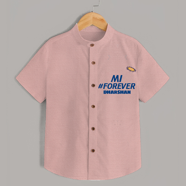 MI #Forever - Get Set For IPL Madness With Our Customized IPL-Themed Shirt For Kids With Name - PEACH - 0 - 6 Months Old (Chest 23")