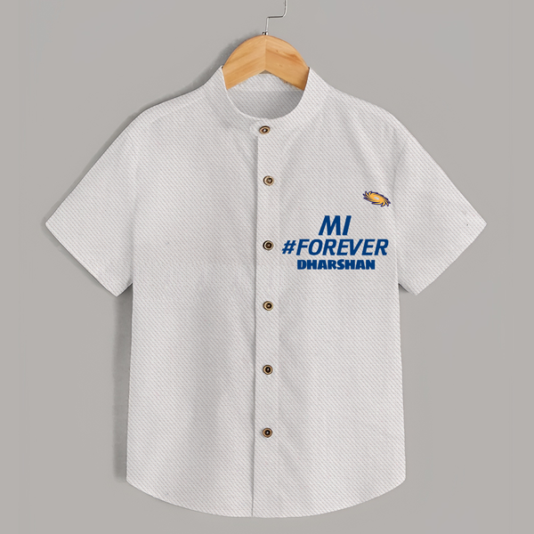 MI #Forever - Get Set For IPL Madness With Our Customized IPL-Themed Shirt For Kids With Name - WHITE - 0 - 6 Months Old (Chest 23")