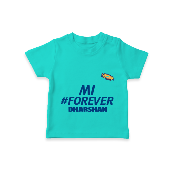 MI #Forever - Get Set For IPL Madness With Our Customized IPL-Themed T-Shirt For Kids With Name - TEAL - 0-5 Months Old (Chest 17")