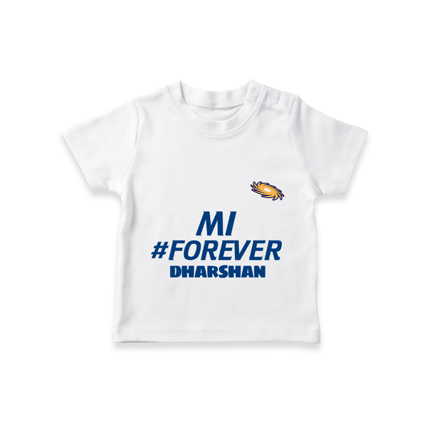 MI #Forever - Get Set For IPL Madness With Our Customized IPL-Themed T-Shirt For Kids With Name - WHITE - 0-5 Months Old (Chest 17")