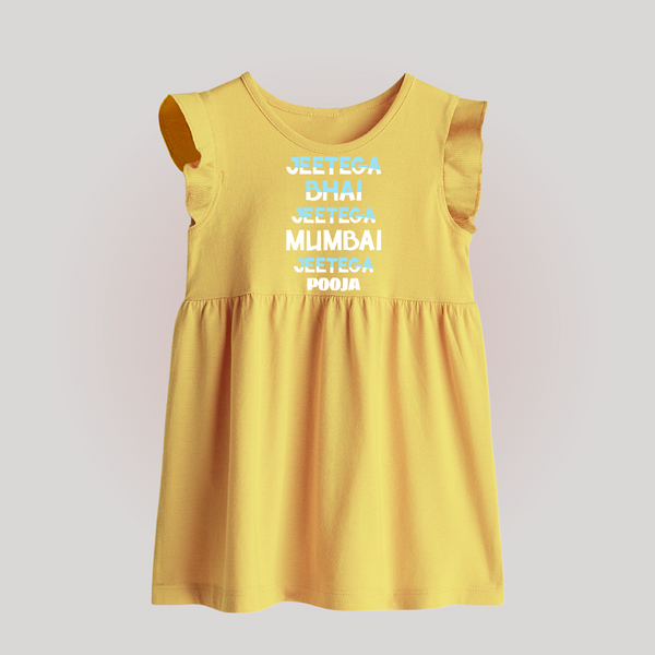 Jeetega Bhai Jeetega, Mumbai Jeetega - Get Set For IPL Madness With Our Customized IPL-Themed Baby Frock For Babies With Name - YELLOW - 0 - 3 Months Old (Chest 17")