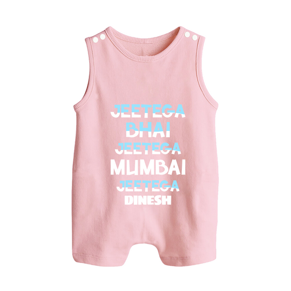 Jeetega Bhai Jeetega, Mumbai Jeetega - Get Set For IPL Madness With Our Customized IPL-Themed Romper Suit For Babies With Name - BABY PINK - 0 - 5 Months Old (Chest 18")