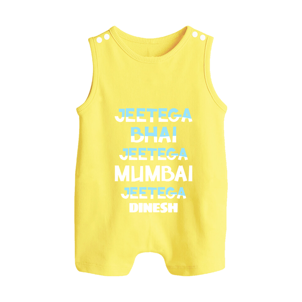 Jeetega Bhai Jeetega, Mumbai Jeetega - Get Set For IPL Madness With Our Customized IPL-Themed Romper Suit For Babies With Name - PASTEL YELLOW - 0 - 5 Months Old (Chest 18")