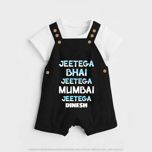 Jeetega Bhai Jeetega, Mumbai Jeetega - Get Set For IPL Madness With Our Customized IPL-Themed Dungaree For Kids With Name - BLACK - 0 - 5 Months Old (Chest 18")