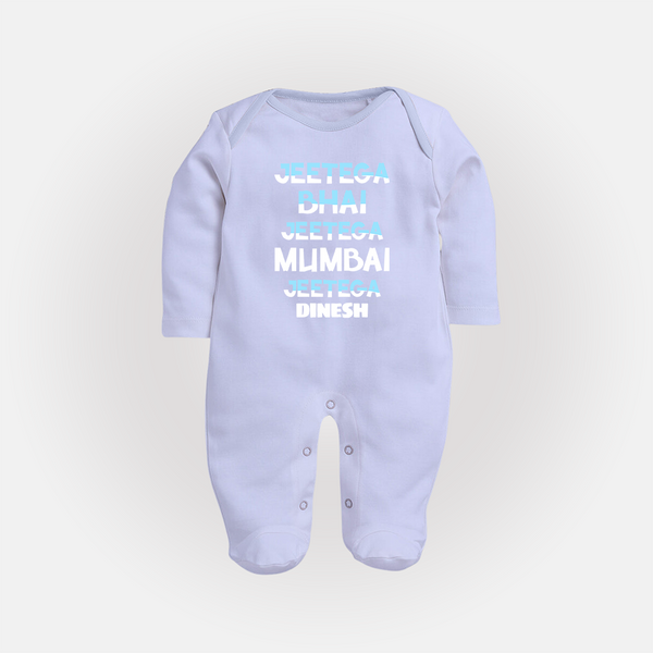 Jeetega Bhai Jeetega, Mumbai Jeetega - Get Set For IPL Madness With Our Customized IPL-Themed Sleep Suit For Babies With Name - BABY BLUE - New Born (Chest 7.5")