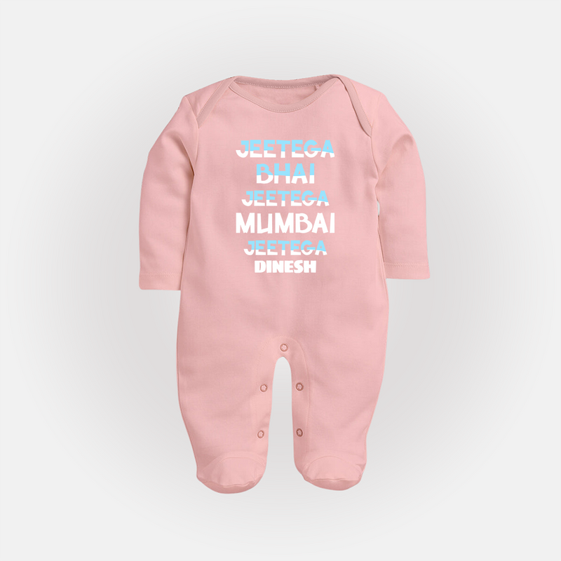 Jeetega Bhai Jeetega, Mumbai Jeetega - Get Set For IPL Madness With Our Customized IPL-Themed Sleep Suit For Babies With Name - BABY PINK - New Born (Chest 7.5")