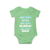 Jeetega Bhai Jeetega, Mumbai Jeetega - Get Set For IPL Madness With Our Customized IPL-Themed Romper For Babies With Name - GREEN - 0 - 3 Months Old (Chest 16")