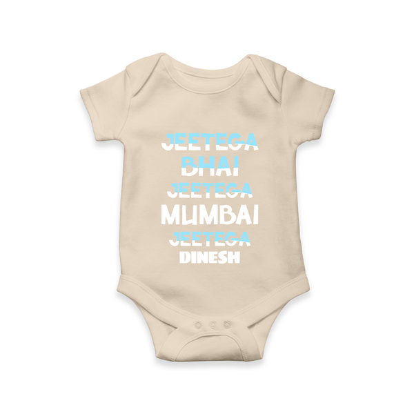 Jeetega Bhai Jeetega, Mumbai Jeetega - Get Set For IPL Madness With Our Customized IPL-Themed Romper For Babies With Name - IVORY - 0 - 3 Months Old (Chest 16")