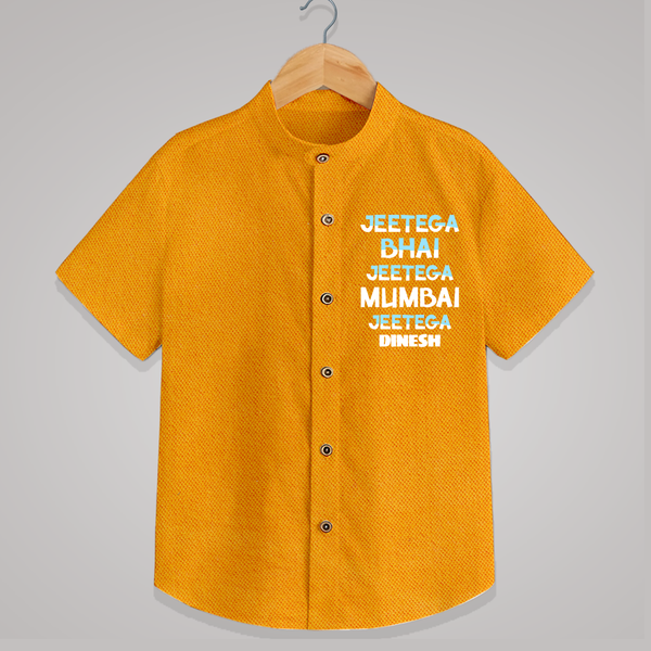 Jeetega Bhai Jeetega, Mumbai Jeetega - Get Set For IPL Madness With Our Customized IPL-Themed Shirt For Kids With Name - CHROME YELLOW - 0 - 6 Months Old (Chest 23")
