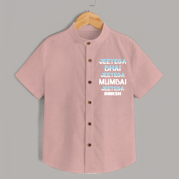 Jeetega Bhai Jeetega, Mumbai Jeetega - Get Set For IPL Madness With Our Customized IPL-Themed Shirt For Kids With Name - PEACH - 0 - 6 Months Old (Chest 23")