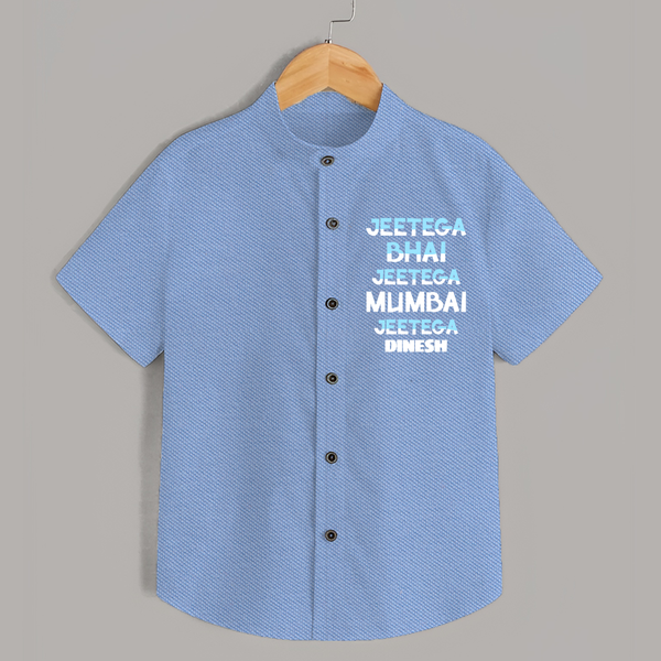 Jeetega Bhai Jeetega, Mumbai Jeetega - Get Set For IPL Madness With Our Customized IPL-Themed Shirt For Kids With Name - SKY BLUE - 0 - 6 Months Old (Chest 23")