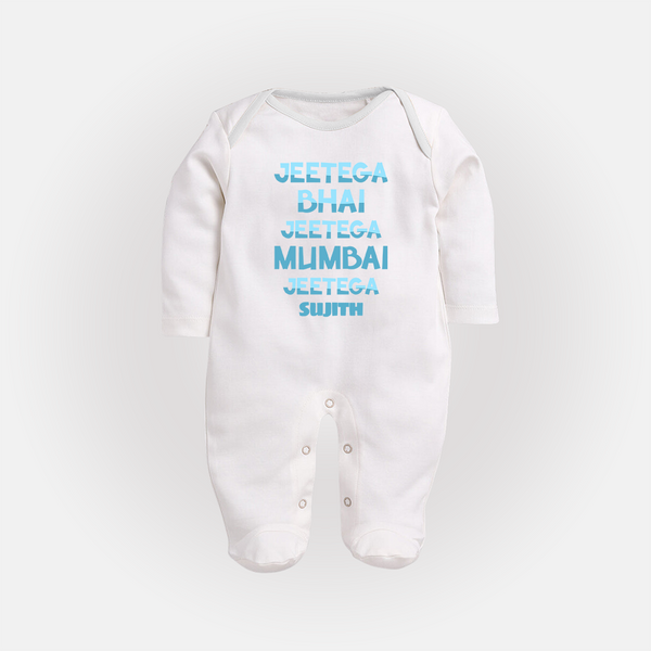 Jeetega Bhai Jeetega, Mumbai Jeetega - Get Set For IPL Madness With Our Customized IPL-Themed Sleep Suit For Babies With Name - WHITE - New Born (Chest 7.5")