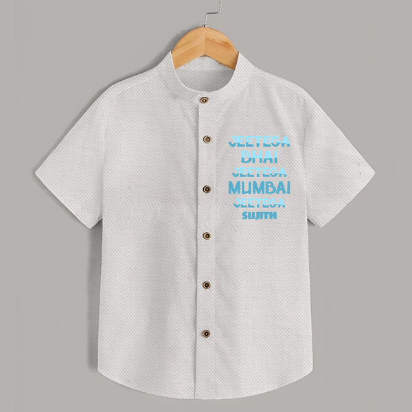 Jeetega Bhai Jeetega, Mumbai Jeetega - Get Set For IPL Madness With Our Customized IPL-Themed Shirt For Kids With Name - WHITE - 0 - 6 Months Old (Chest 23")