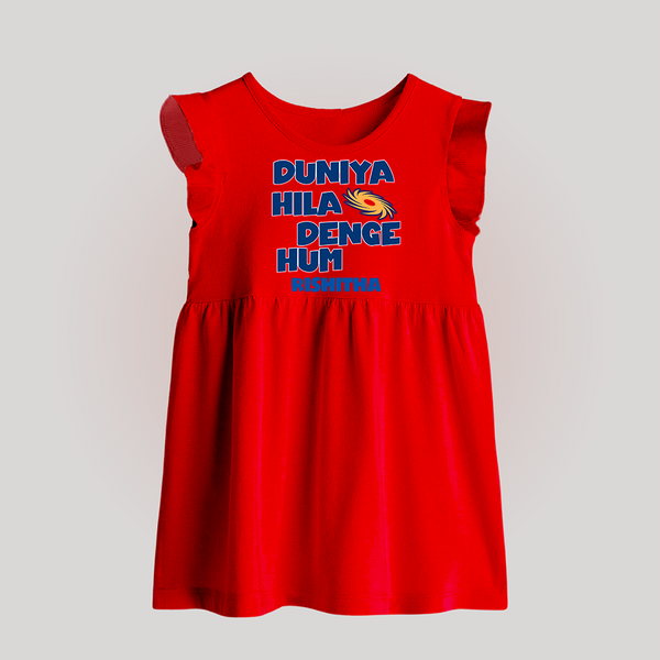 Duniya Hila Denge Hum - Get Set For IPL Madness With Our Customized IPL-Themed Baby Frock For Babies With Name - RED - 0 - 3 Months Old (Chest 17")