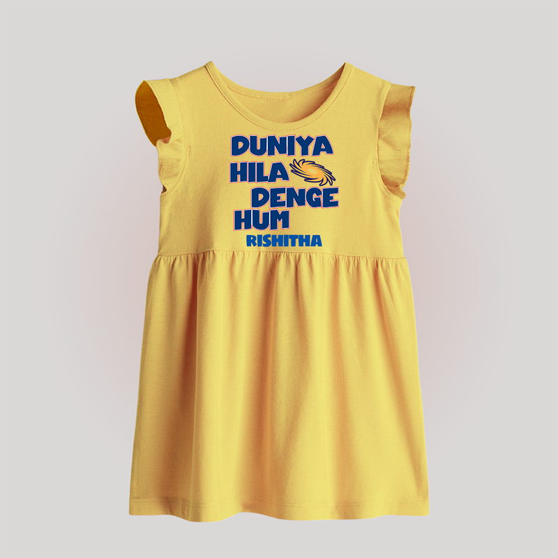 Duniya Hila Denge Hum - Get Set For IPL Madness With Our Customized IPL-Themed Baby Frock For Babies With Name - YELLOW - 0 - 3 Months Old (Chest 17")
