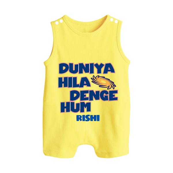 Duniya Hila Denge Hum - Get Set For IPL Madness With Our Customized IPL-Themed Romper Suit For Babies With Name - PASTEL YELLOW - 0 - 5 Months Old (Chest 18")