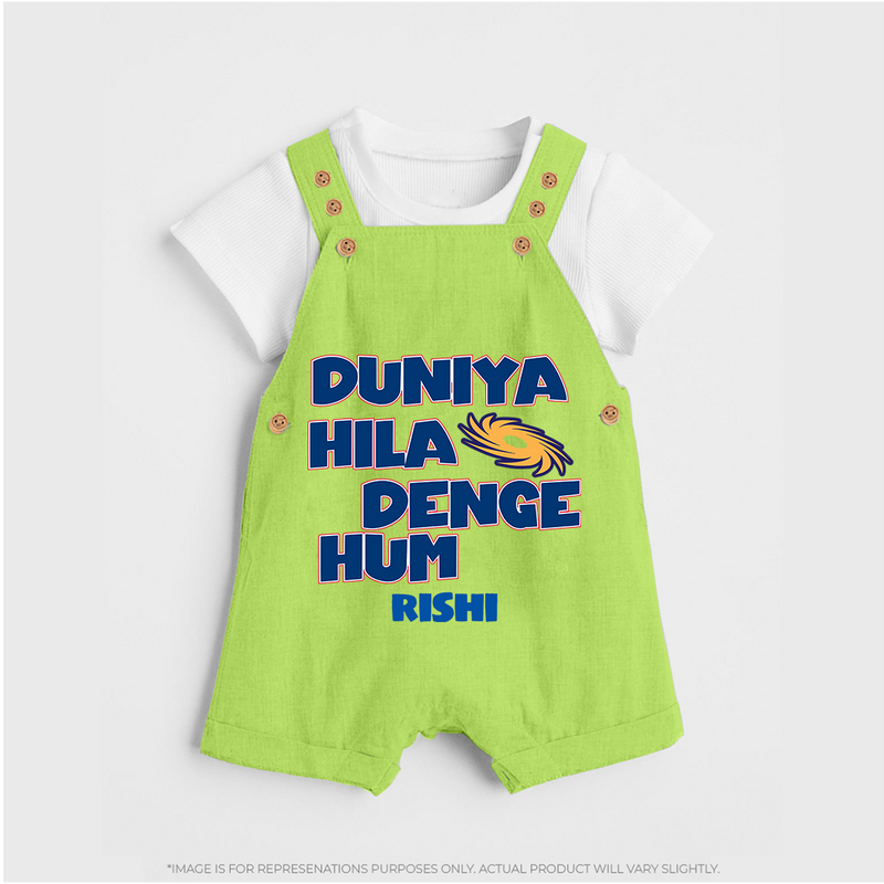 Duniya Hila Denge Hum - Get Set For IPL Madness With Our Customized IPL-Themed Dungaree For Kids With Name - GREEN - 0 - 5 Months Old (Chest 18")