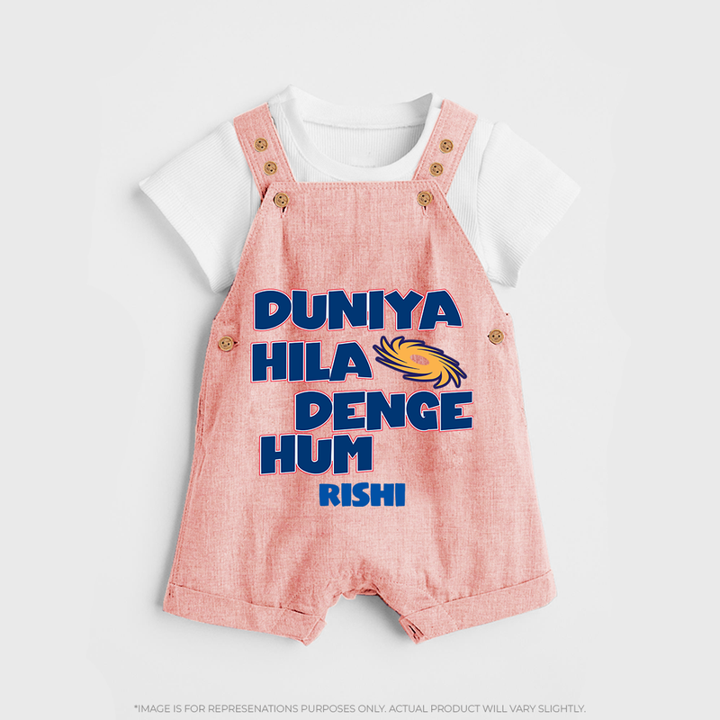Duniya Hila Denge Hum - Get Set For IPL Madness With Our Customized IPL-Themed Dungaree For Kids With Name - PEACH - 0 - 5 Months Old (Chest 18")