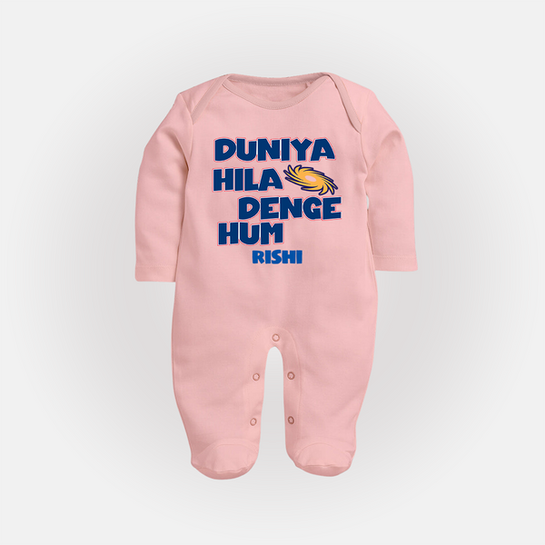 Duniya Hila Denge Hum - Get Set For IPL Madness With Our Customized IPL-Themed Sleep Suit For Babies With Name - BABY PINK - New Born (Chest 7.5")