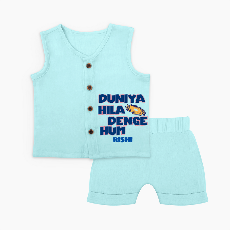 Duniya Hila Denge Hum - Get Set For IPL Madness With Our Customized IPL-Themed Jabla Set For Babies With Name - BABY BLUE - 0 - 3 Months Old (Chest 9.8")