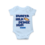 Duniya Hila Denge Hum - Get Set For IPL Madness With Our Customized IPL-Themed Romper For Babies With Name - BABY BLUE - 0 - 3 Months Old (Chest 16")