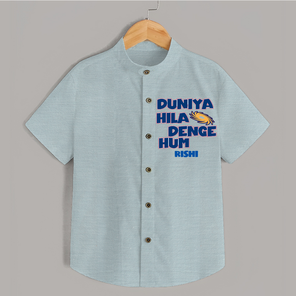 Duniya Hila Denge Hum - Get Set For IPL Madness With Our Customized IPL-Themed Shirt For Kids With Name - ARCTIC BLUE - 0 - 6 Months Old (Chest 23")