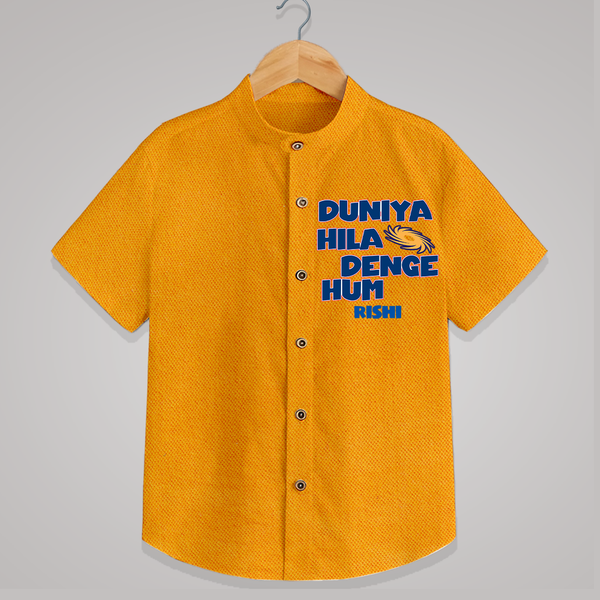Duniya Hila Denge Hum - Get Set For IPL Madness With Our Customized IPL-Themed Shirt For Kids With Name - CHROME YELLOW - 0 - 6 Months Old (Chest 23")