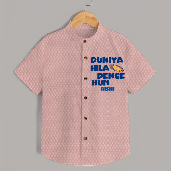 Duniya Hila Denge Hum - Get Set For IPL Madness With Our Customized IPL-Themed Shirt For Kids With Name - PEACH - 0 - 6 Months Old (Chest 23")