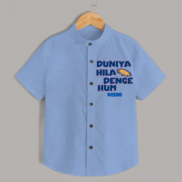 Duniya Hila Denge Hum - Get Set For IPL Madness With Our Customized IPL-Themed Shirt For Kids With Name - SKY BLUE - 0 - 6 Months Old (Chest 23")