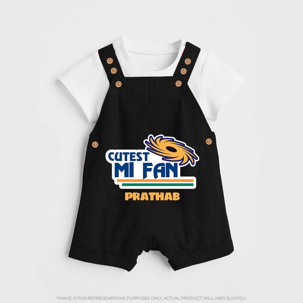 Cutest MI Fan - Get Set For IPL Madness With Our Customized IPL-Themed Dungaree For Kids With Name - BLACK - 0 - 5 Months Old (Chest 18")